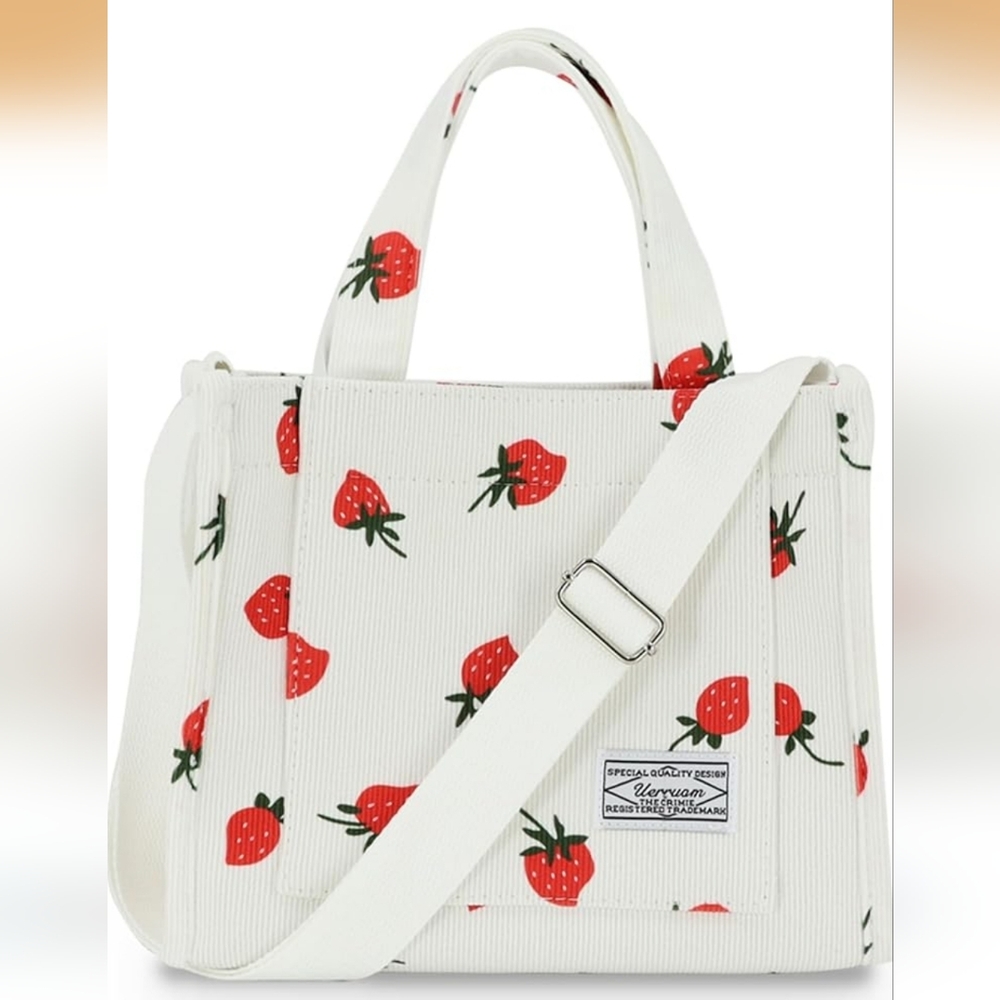 Corduroy Strawberry Tote Bag